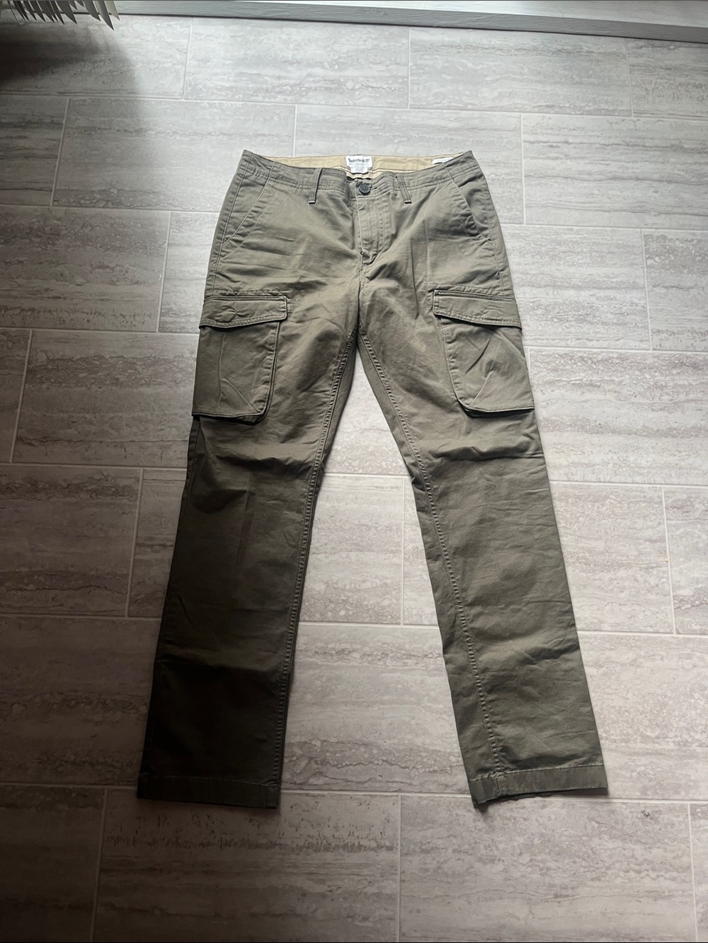Timberland Olive Green Cargo Pants with Patch Pockets
